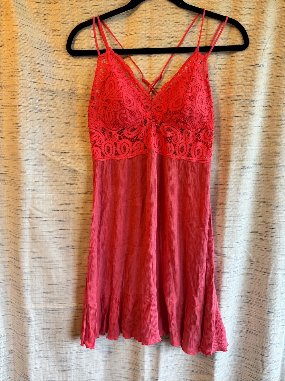 PINK Victoria's Secret Hot Pink Lace-Trim Slip Chemise